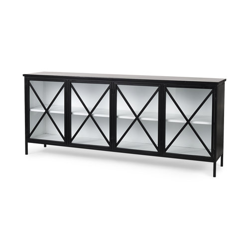 69266 - Aurelia 79.0L x 16.0W x 33.0H Black and White Metal Four Door Glass Cabinet 