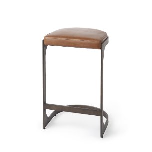 Tyson Backless 27.5in Seat Counter Stool | Brown Leather w/ Metal