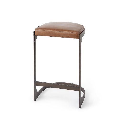 69267 - Tyson 17L x 18W x 28H Brown Leather W/ Metal Frame Counter Stool