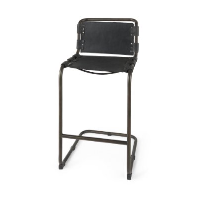 69279 - Berbick 43" Total Height Black Leather w/ Iron Frame Bar Stool