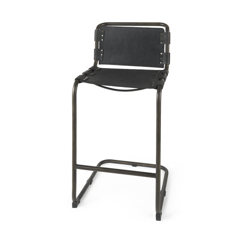69279 - Berbick 43" Total Height Black Leather w/ Iron Frame Bar Stool