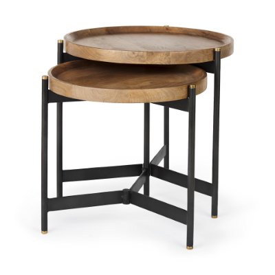 69282 - Marquisa (Set of 2) 22.5L x 22.5W x 20.8H Light Brown Wood W/ Black Metal Base Nesting Side Tables