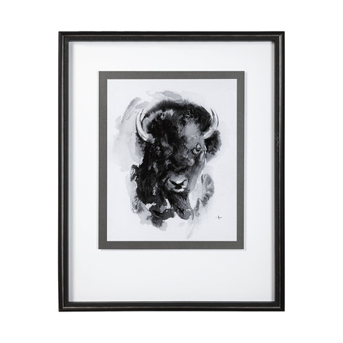 13615 - Bison I by Mercana Studio a Hand Embellished Textured Framed Art Print Matted under Glass