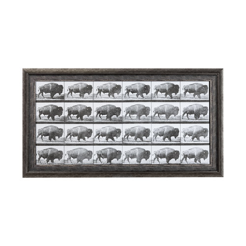 13683 - Buffalo Walking by Eadweard Muybridge Hand Embellished Textured Framed Art Print Matted under Glass