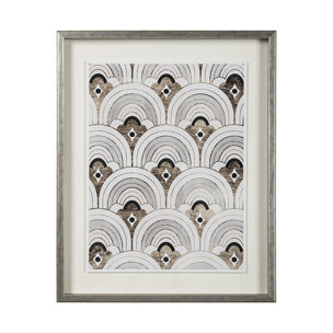 Deco Patterning IV by Victoria Barnes Hand Embellished Textured Framed Art Print Matted under Glass