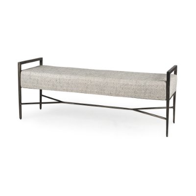 69367 - Charlotte  55.0L Gray Herringbone Fabric Seat w/ Antique Nickel Metal Frame Bench