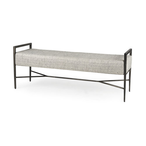 69367 - Charlotte  55.0L Gray Herringbone Fabric Seat w/ Antique Nickel Metal Frame Bench