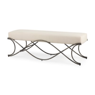 69369 - Ayla 55L x 17.6W x 18H Cream Fabric Seat W/ Antique Nickel Frame Bench