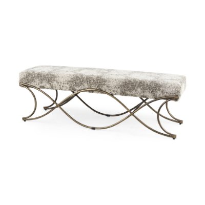 69371 - Ayla 55L x 17.6W x 18H Light and Dark Gray Fabric Seat W/ Antique Gold Metal Frame Bench