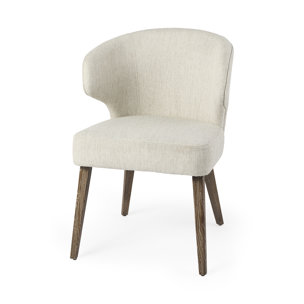 Niles Wingback Dining Side Chair | Cream Fabric w/ Medium Brown Wooden