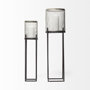 67962 - Steen Set of Two Black Meshed Metal Candle Holder Lanterns 