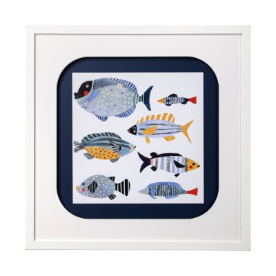 13710 - Patterned Fish I by Victoria Barnes a Hand Embellished Textured Framed Art Print Matted under Glass