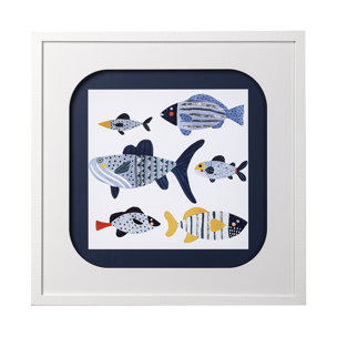 Patterned Fish II by Victoria Barnes a Hand Embellished Textured Framed Art Print Matted under Glass