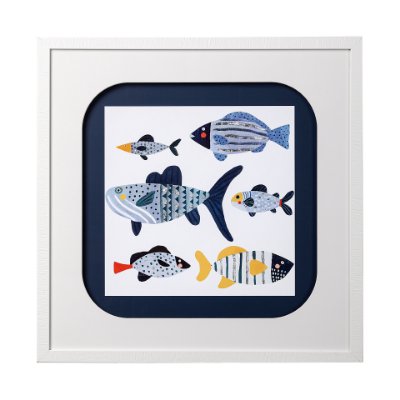13711 - Patterned Fish II by Victoria Barnes a Hand Embellished Textured Framed Art Print Matted under Glass