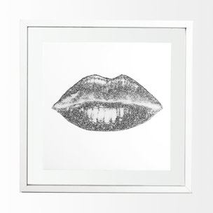 Glitter Lips I Silver by Victoria Barnes Hand Embellished Framed Art Print Matted under Glass