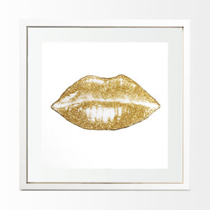 Glitter Lips II Gold by Victoria Barnes Hand Embellished Textured Framed Art Print Matted under Glas