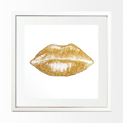 13716 - Glitter Lips II Gold by Victoria Barnes Hand Embellished Textured Framed Art Print Matted under Glas