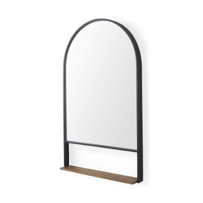 69320 - Cora 24.0L x 3.9W x 40.0H Black Metal Frame W/ Brown Wooden Shelf Arched Wall Mirror