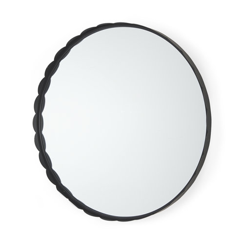 69323 - Adelaide 29.7"Black Metal Scallop Edge Round Mirror