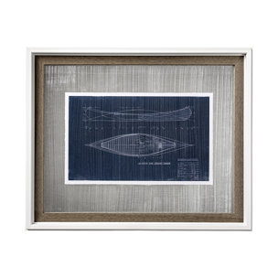 Canoe Blueprint  by Dayna a Hand Embellished Textured Framed Art Print Matted under Glass