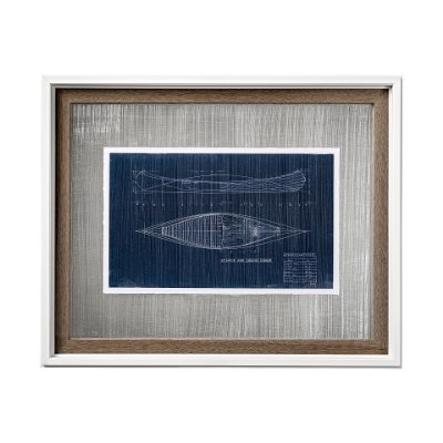 13725 - Canoe Blueprint  by Dayna a Hand Embellished Textured Framed Art Print Matted under Glass