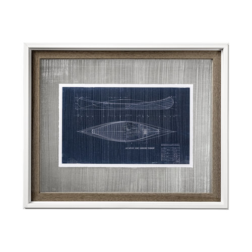 13725 - Canoe Blueprint  by Dayna a Hand Embellished Textured Framed Art Print Matted under Glass