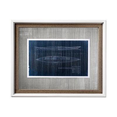 13726 - Kayak Blueprint  by Dayna a Hand Embellished Textured Framed Art Print Matted under Glass