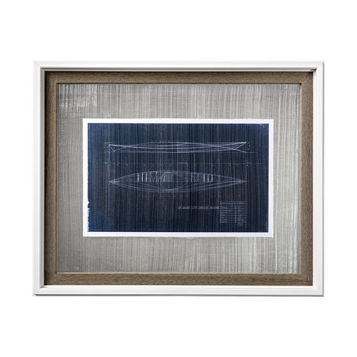 13726 - Kayak Blueprint  by Dayna a Hand Embellished Textured Framed Art Print Matted under Glass