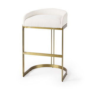 Hollyfield Low Back 28.75in Seat Bar Stool | Cream Fabric w/ Metal