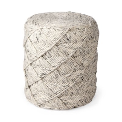 69449 - Esfera 17.7L x 15.7W x 15.7H Beige Chevron Woven Round Pouf
