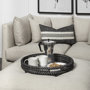 68675 - Decatur II 21L x 21W Black Wooden Bead Mirrored Bottom Round Tray