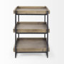 68219 - Trey III 20" x 26" Square Medium Brown Wooden Three-Tiered Black Iron Frame End/Side Table