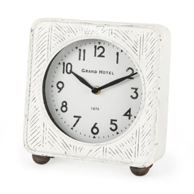 69486 - Karl 8.0L x 2.8W x 8.8H Rustic White Iron Rounded Square Table Clock