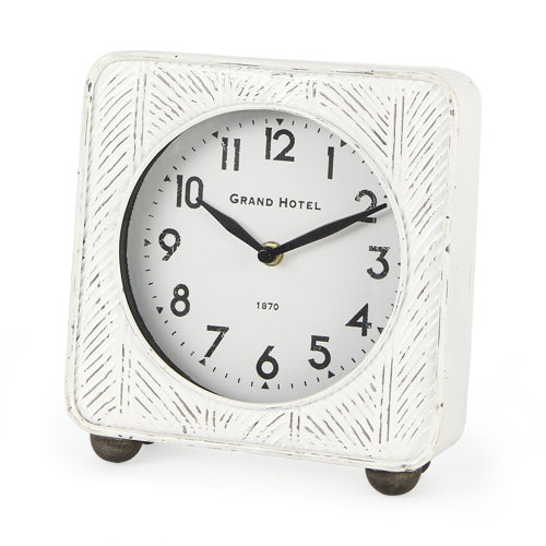 69486 - Karl 8.0L x 2.8W x 8.8H Rustic White Iron Rounded Square Table Clock