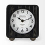 69487 - Karl 6.0L x 3.0W x 6.8H Rustic Black Iron Rounded Square Table Clock