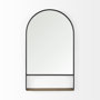 69320 - Cora 24.0L x 3.9W x 40.0H Black Metal Frame W/ Brown Wooden Shelf Arched Wall Mirror