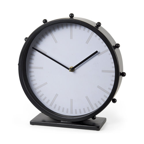 69481 - Marian 11.0L x 3.1W x 11.0H Black Studded Round Table Clock