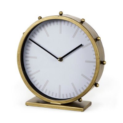 69482 - Marian 11.0L x 3.1W x 11.0H Gold Metal W/Studs Round Table Clock 