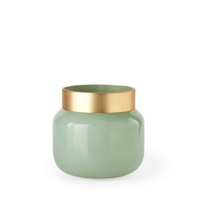 69551 - Minty  9.9L x 9.9W x 9.6H Green Glass Vase W/Matte Gold Metal Neck Cuff