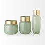69551 - Minty  9.9L x 9.9W x 9.6H Green Glass Vase W/Matte Gold Metal Neck Cuff