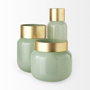 69551 - Minty  9.9L x 9.9W x 9.6H Green Glass Vase W/Matte Gold Metal Neck Cuff