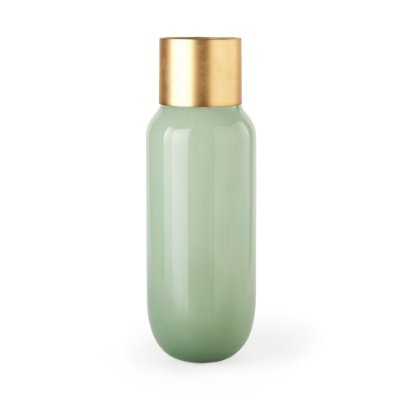 69553 - Minty  5.7L x 5.7W x 16.8H Green Glass Vase W/Matte Gold Metal Neck Cuff