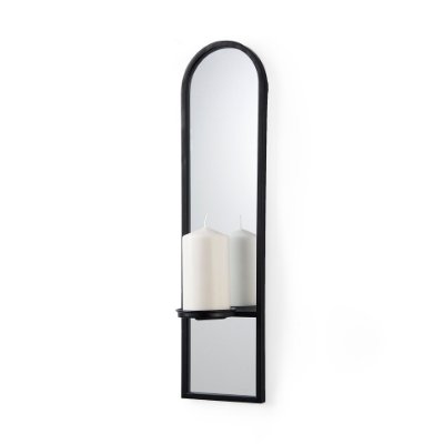 69335 - Evianna 7L x 7W x 25H Mirrored W/Black Metal Frame Wall Candle Holder