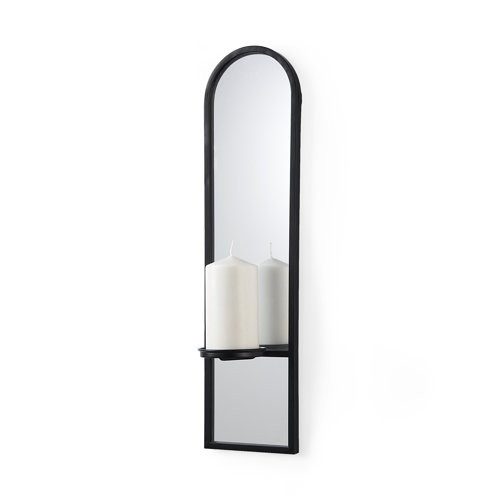 69335 - Evianna 7L x 7W x 25H Mirrored W/Black Metal Frame Wall Candle Holder