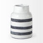 31067 - Harmon II  Large White w/ Charcoal Stripes Ceramic Jug
