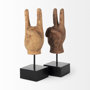 57949 - Pacem 4L x 4W Natural Wooden Carved Peace Sign Hand
