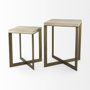 69179 - Faye (Set of 2) 19L x 19W x 26H Beige Finished Wood W/ Gold Metal Base Accent Tables