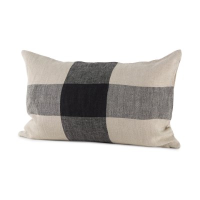 69420 - Raquel 13x21 Beige and Black Fabric Plaid Pillow Cover 
