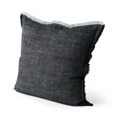 69437 - Malia 20x20 Black and Teal Fabric Fringed Pillow Cover