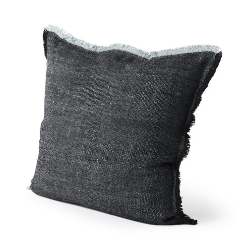 69437 - Malia 20x20 Black and Teal Fabric Fringed Pillow Cover